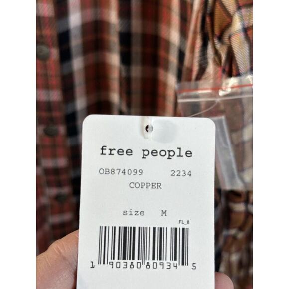 Free People Copper Plaid Snow Top Mountain Top Shirt Button down Medium M NEW - Picture 13 of 16